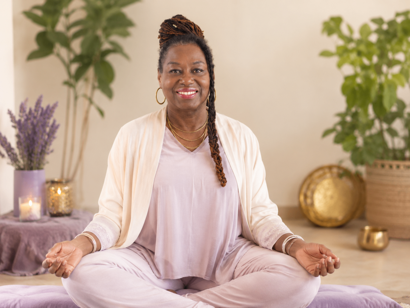 Hilary Rose in seated meditation